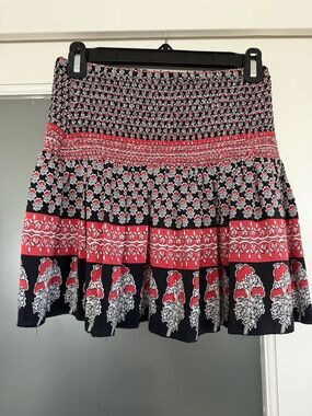 Ulla Johnson Black, Red and White Smocked Floral Mini Skirt